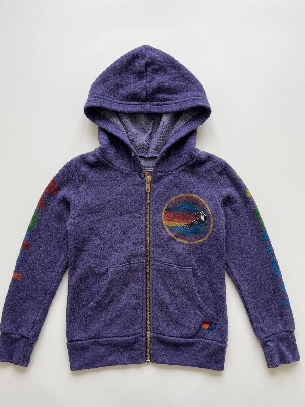 Aviator Nation Purple Kids Zip-Up Hoodie with Rainbow Skater Patch